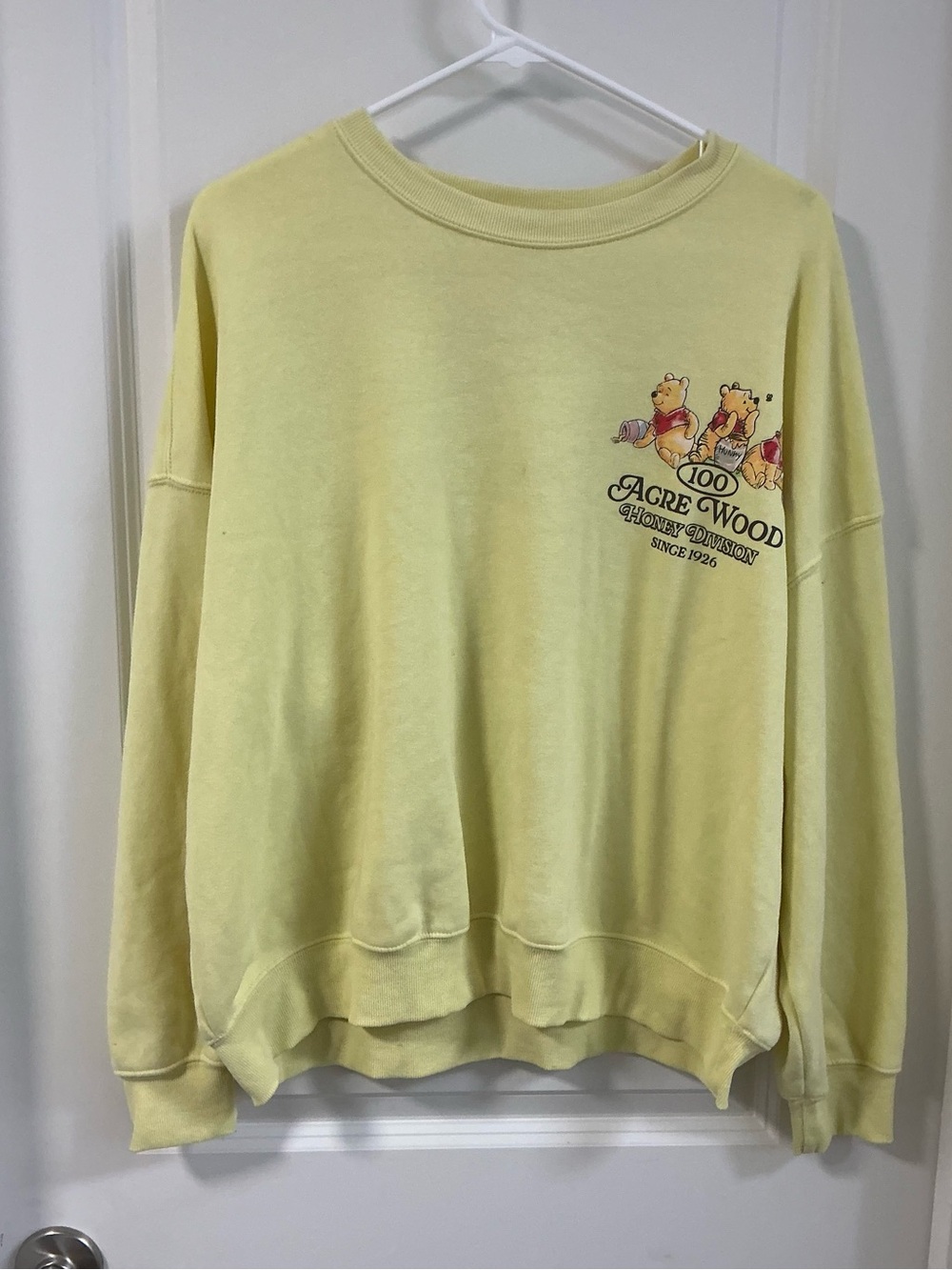 Disney Winnie the Pooh 100 Acre Wood Yellow Crewneck Sweatshirt Honey Large